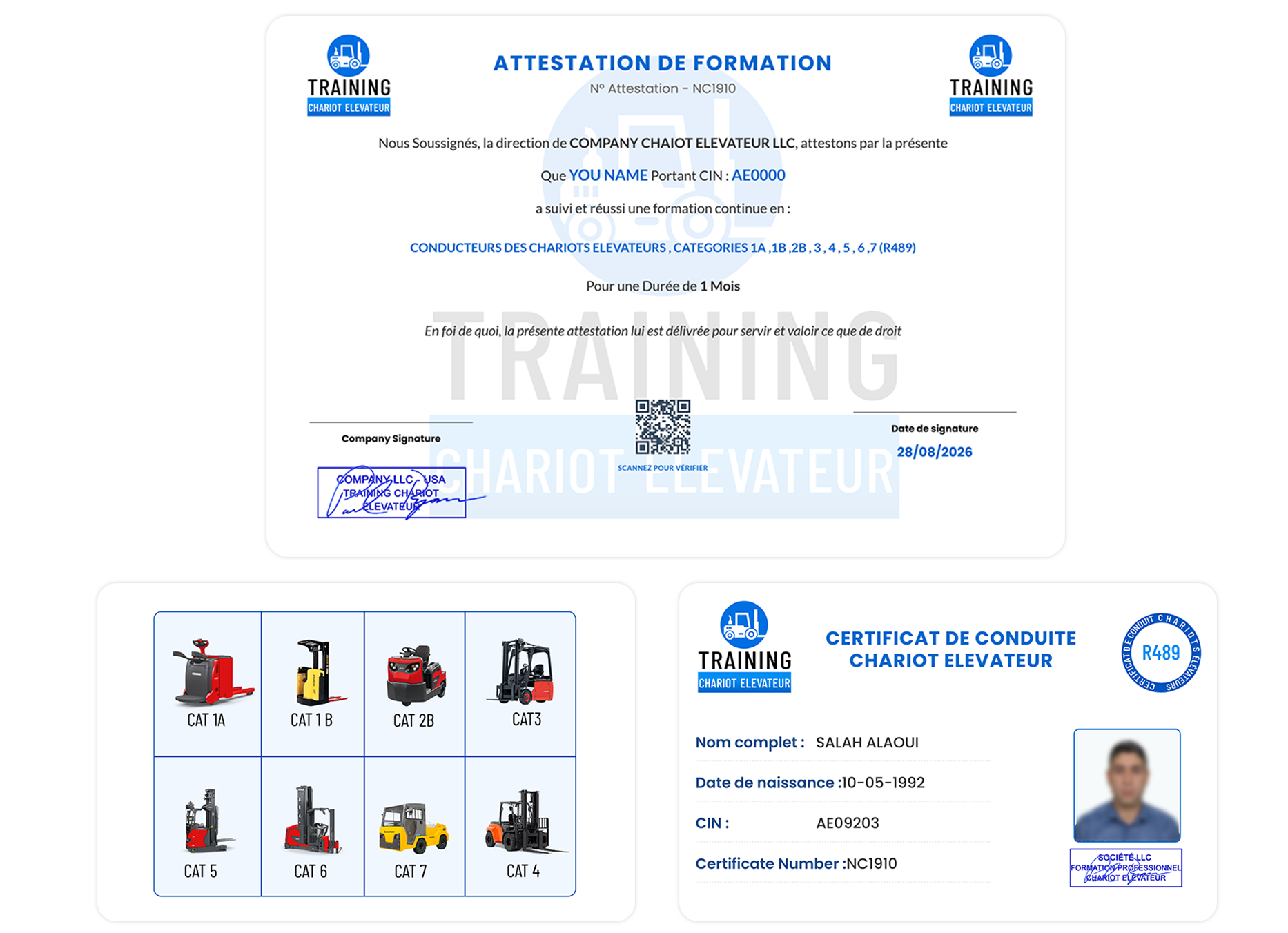 شهادة سياقة رافعات الشوكية - CERTIFICAT CONDUIT CHARIOT ÉLÉVATEUR